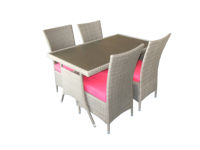 Ensemble de salle à manger d'extérieur en rotin PE résistant aux intempéries, norme européenne, chaises empilables, table en verre trempé, 4 places, jardin, vente chaude