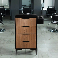 Station de travail moderne pour barbier en MDF, salon de coiffure commercial, atelier, écologique, espace de rangement multiple, salon