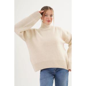 Soft Beige Half <b>Turtleneck</b> Knit Sweater <b>Women</b> Casual Full Sleeve <b>Top</b> - Product Image 6