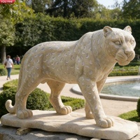 Sculpture de léopard en marbre beige YOUFINE, statue d'animal sauvage réaliste pour la décoration de jardin et de propriété, personnalisable