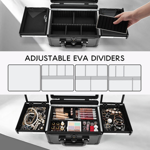 Travel <b>Makeup</b> Train <b>Case</b> with LED Lighted Mirror Large Portable Cosmetic Artist Organizer Box with 2 Trays Adjustable Dividers - Product Image 2