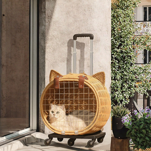 Cat Shape Woven Pet <b>Trolley</b> Carrier with Wheels for Outdoor <b>Dog</b> and Cat Transport - Product Image 2