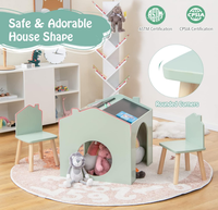 Table et chaises créatives en forme de maison pour tout-petits, ensemble de table d'activités en bois avec tableaux noirs pour enfants, best-seller