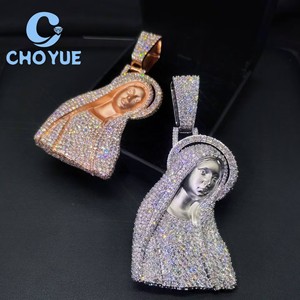 Collar con Colgante de Moissanita para Hombre, Diseño Diosa María, Chapado en Oro Rosa sobre Plata 925, Estilo Hip Hop, Pasa la Prueba del Diamante con Certificado GRA - Product Image 2