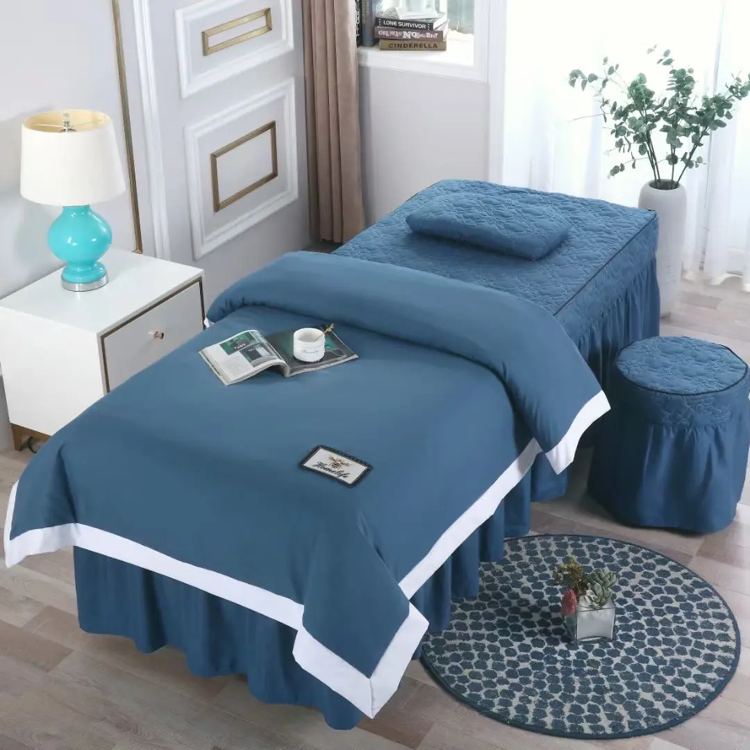 O mais barato Massage Spa incluindo Quilt Bedsheet Pillow Cover Table casos Stool Cover Spa Folha 4pcs Beauty Salon Bedding Sets