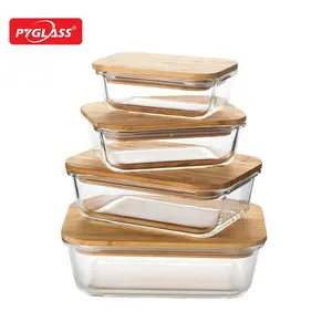 New Trend Bamboo Lid Airtight Glass Food Storage Boxes Set Eco-friendly Meal Prep Containers