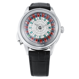 Montre mécanique automatique de luxe unisexe, mouvement Seagull personnalisé avec diamants, disque de <span class=keywords><strong>roulette</strong></span> de jeu, cuir, réserve de marche, 41 mm - Product Image 4