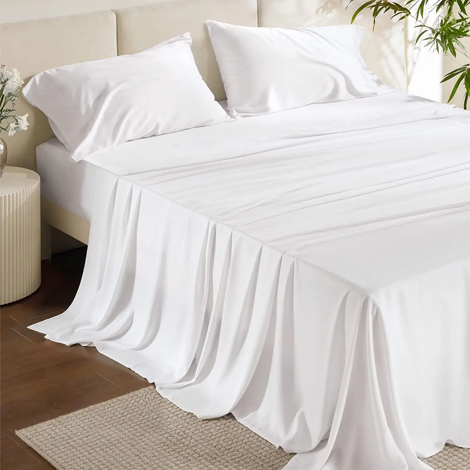 Luxury Bamboo Sheets - Blend of Rayon Derived from Bamboo - Cooling & Breathable, Silky Soft 4 Piece Bedding Set