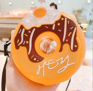 Personalized Kids Cute Doughnut Shape Straps Water <b>Bottle</b> 380ml <b>Small</b> <b>Plastic</b> Straw Cup Water <b>Bottle</b> for Girls - Product Image 5