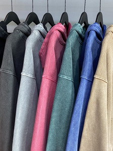 H5464 Wholesale Custom High Quality 420 Gsm 100% Cotton Boxy Fit Hoodies Acid Washed Hoodies for Men - Product Image 2