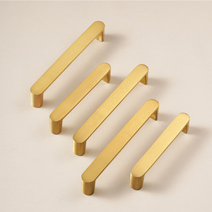 Manijas Modernas para Gabinetes de Latón Macizo, Diseño Simple, Tiradores de Armario en Oro Cepillado para Cocina - Product Image 4