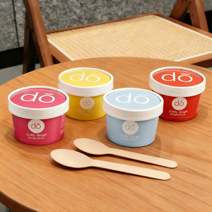 Chất Lượng Cao 6Oz 8Oz Cá Nhân Hoá Tùy Chỉnh Cấp Thực Phẩm Snack Bao Bì Container Bát Kem Sữa Chua Kraft Cốc Giấy Có Nắp Đậy - Product Image 1