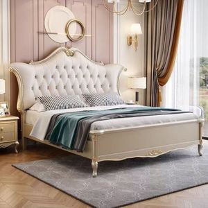 Lit double en bois massif sculpté <span class=keywords><strong>Palais</strong></span> de luxe européen léger Chambre à coucher Lit de princesse européen doux Lit de mariage king size - Product Image 2