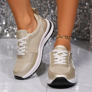 Chaussures pour femmes transfrontalières, nouvelle collection été 2025, style européen et américain, grandes tailles, plates, bout rond, couleur unie, à lacets sur le devant - Product Image 1