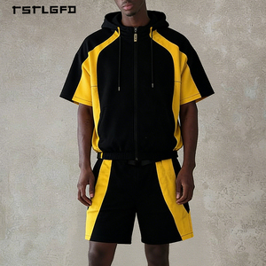 Ensemble court en nylon color-block pour homme, personnalisable avec logo, en tissu imperméable et coupe-vent deux pièces de haute qualité - Product Image 2