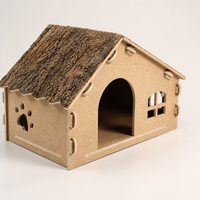 Villa para Gatos de Una Sola Capa, sin Herramientas, con Diseño de Huellas de Patas y Ventanas Recortadas, en Color Corteza de Roble Natural, 640 x 380 x 400 mm