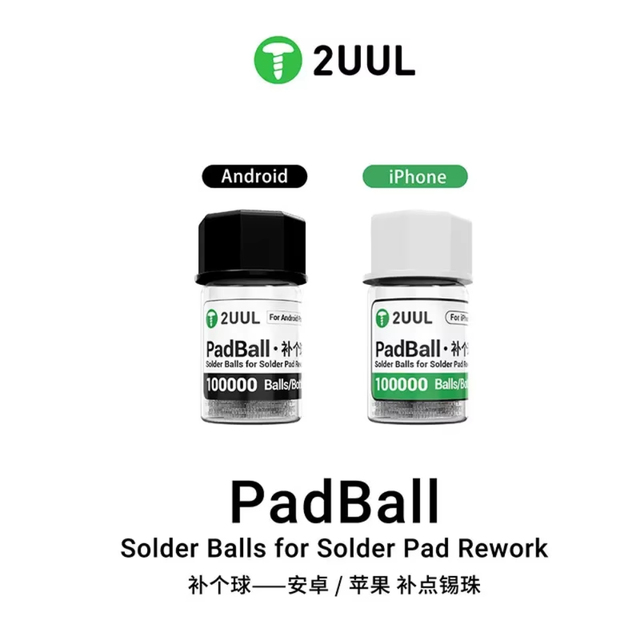 2UUL PB01/PB02 PadBall Solder Balls - 100K Balls/Bottle Leaded Solder Beads for IPhone/Android Pad Rework & BGA/CSP Repair
