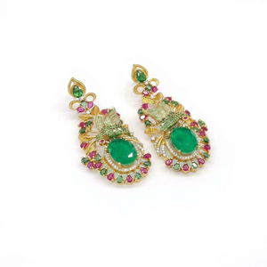 Kundan <b>Dangle</b> <b>Earrings</b> Polished Mate <b>Gold</b> Tone Green Oval <b>earrings</b> Gemstone Drop <b>Earrings</b> Jewelry for Wedding Party - Product Image 1