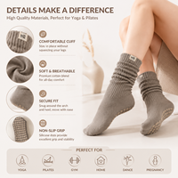 Chaussettes de yoga et de Pilates personnalisées antidérapantes avec grip en silicone pour femmes, logo OEM personnalisé, faible MOQ, chaussettes en coton marron antidérapantes