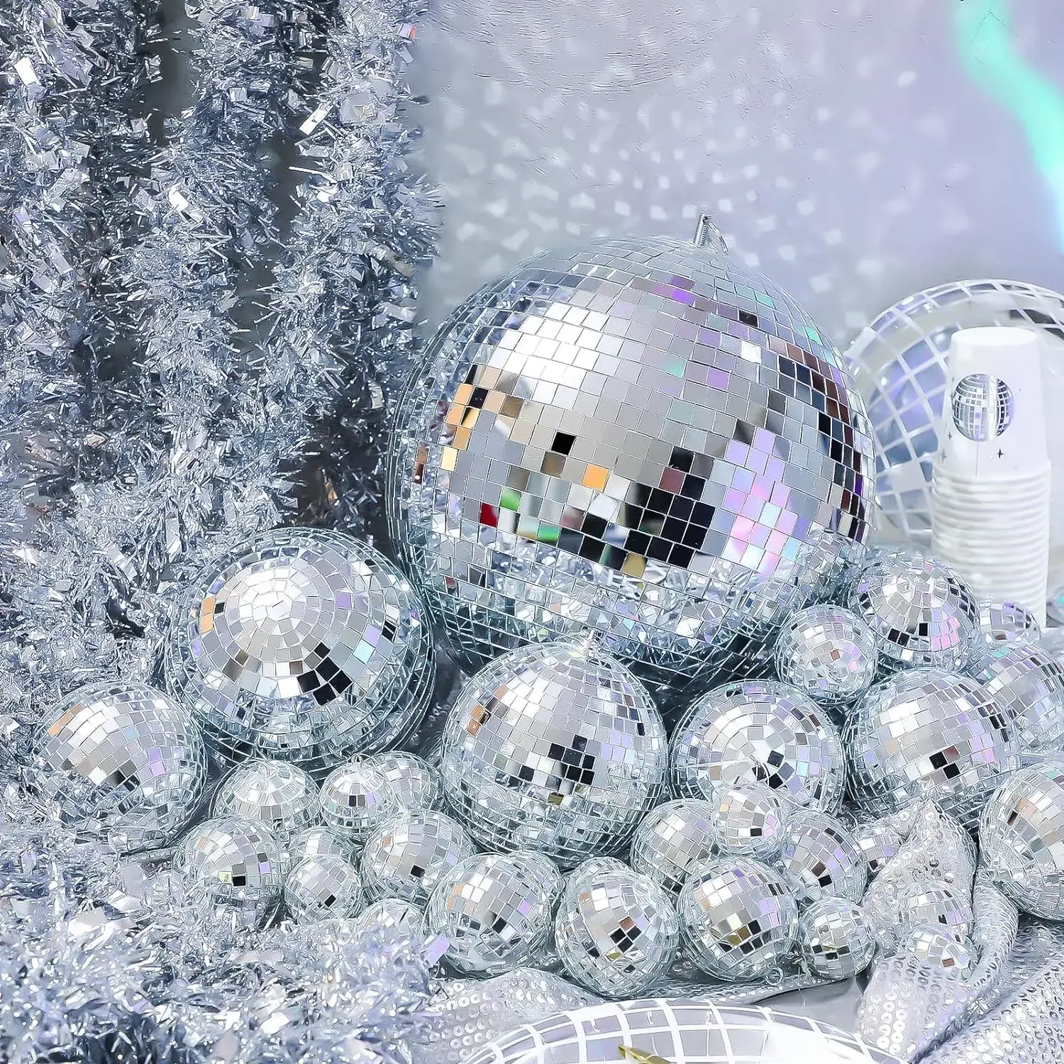 Gran oferta boda hogar Navidad espuma maceta Color ornamento gigante pequeñas decoraciones Mini espejo Bola de discoteca