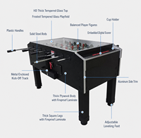 Table de baby-foot commerciale à monnayeur avec tableau de scores LED et verre trempé pour bars et salles d'arcade, vente en gros