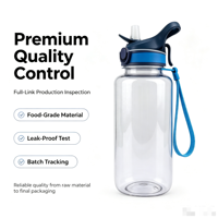 Bouteille d'eau personnalisée en plastique/verre Tritan. Plusieurs styles. Sans BPA. Étanche aux fuites. Durable. pour la gym, les sports et les activités de plein air.