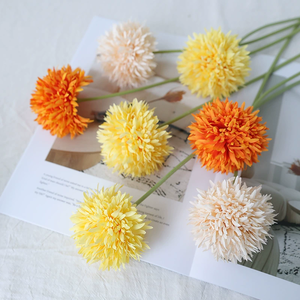 Casa Flores decorativas Dandelion Flores artificiais Crisântemo De Seda Bola Única Stem Pom Poms - Product Image 1