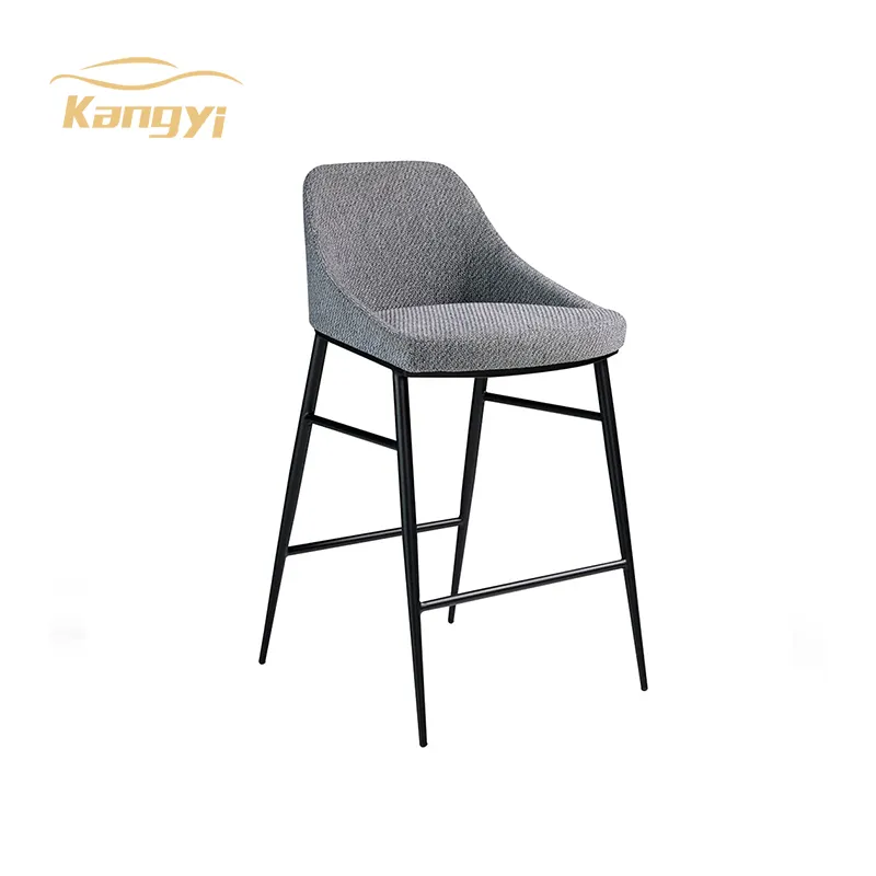 Tabouret rembourré en tissu et similicuir avec pieds en acier noir chaise haute mobilier de bar pour salle à manger