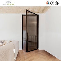 Porte de séparation intérieure de salle de bain moderne et minimaliste, en aluminium fin, avec double vitrage français de luxe, design en grille, étanche