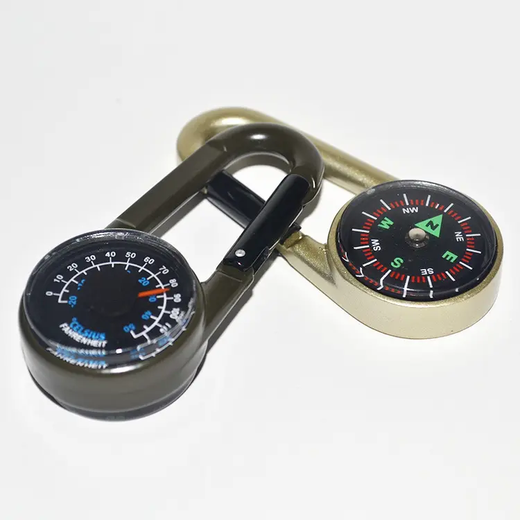 Multifunctional Metal Carabiner Mini Compass with Thermometer Keychain
