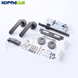 Set di Maniglie per Porte con Serratura a Mortasa Monolaterale in Ottone Dorato e Nero per Hotel, Casa e Camera da Letto - Product Image 5