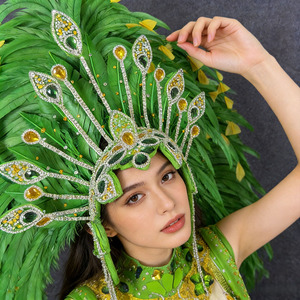 <span class=keywords><strong>Disfraz</strong></span> <span class=keywords><strong>de</strong></span> <span class=keywords><strong>Carnaval</strong></span> Brasileño, Alas y Tocado <span class=keywords><strong>de</strong></span> Plumas con Pedrería Verde y Amarilla, Ideal para Desfiles <span class=keywords><strong>de</strong></span> <span class=keywords><strong>Carnaval</strong></span> en Brasil - Product Image 2