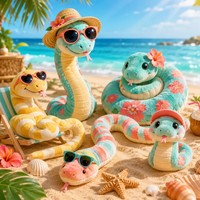 Peluche Serpent Tropical Personnalisée avec Chapeau de Paille, Lunettes de Soleil et Fleur d'Hibiscus – Poupée en Peluche d'Été OEM
