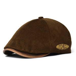 Casquettes plates en velours côtelé à bord en <span class=keywords><strong>cuir</strong></span> personnalisé Chapeau Gatsby <span class=keywords><strong>Casquette</strong></span> de haute qualité <span class=keywords><strong>Casquette</strong></span> de lierre d'hiver Cowboy Vintage Cotton Dad Newsboy Cap - Product Image 1