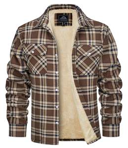 Veste coupe-vent d'hiver en flanelle doublée de polaire pour hommes Manteau épais et vêtements d'extérieur décontractés à carreaux avec bouton cargo pour le travail - Product Image 6