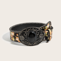 Ceintures pour femmes de la marque Pu Belt Manufacture, ceintures vintage pour femmes, ceintures à imprimé floral, boucle western en pierre dorée, accessoire de taille bohème pour robes