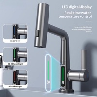 Grifo de Cocina Universal con Pantalla Digital Inteligente, Efecto Cascada, Tres Modos de Salida de Agua, Cromado y Cerámico