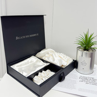 Coffret cadeau en soie de mûrier certifiée OEKO, comprenant un bonnet et un chouchou en soie de 30 mm