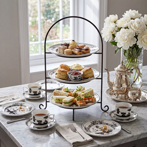 <span class=keywords><strong>Service</strong></span> de table vintage en porcelaine fine Chinoiserie Sauge Noire, assiette de présentation en céramique à motif floral rétro, tasse à café et bol en porcelaine pour hôtel - Product Image 4
