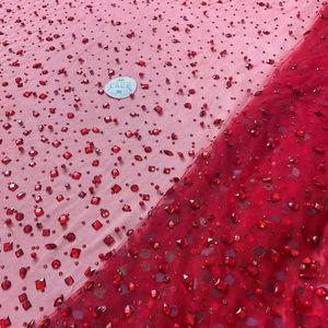 럭셔리 레드 크리스탈 스톤 메쉬 레이스 원단 인기있는 스와 로브 스키 라인 석 얇은 명주 그물 이브닝 원피스 - Product Image 6