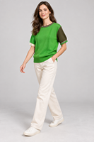 Pull en tricot à manches courtes pour femme, col rond, couleurs contrastées, fabrication OEM ODM, étiquette privée
