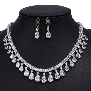 RAKOL SPQ34 Dubai Luxury Bling Women Wedding Party Dress Jewellery Dangle Water Drop Bridal Cz Necklace Earrings Jewelry Sets