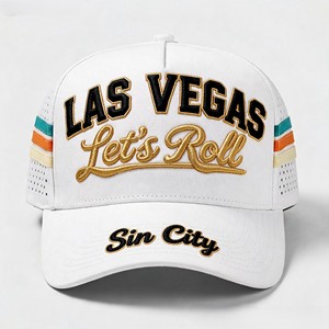 Casquette Snapback en maille dorée Las Vegas avec logo brodé, ajustable, unisexe, décontractée, printemps-été, design 6 panneaux - Product Image 1