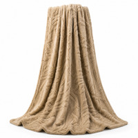 Plaid de luxe en jacquard et polaire sherpa 100 % polyester, écologique, double face, épais, chaud, camel, réversible, doux et moelleux pour canapé et lit