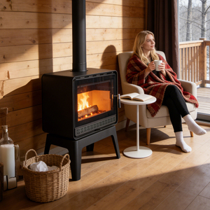 Chimenea de <span class=keywords><strong>Leña</strong></span> <span class=keywords><strong>Híbrida</strong></span> Independiente de Acero al Carbono para Interiores con Ventilación Directa, Fabricada por JingXin - Product Image 3