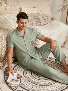 Vente en gros de pyjamas pour hommes en polyester à manches courtes, deux pièces, motif <span class=keywords><strong>ours</strong></span>, vêtements décontractés pour la maison - Product Image 5