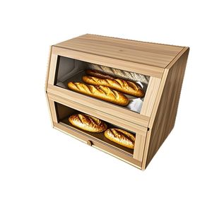 Caja de almacenamiento de bambú para escritorio con tapa, caja transparente de acrílico para exhibir pan y repostería, organizador cuadrado para uso doméstico. - Product Image 5