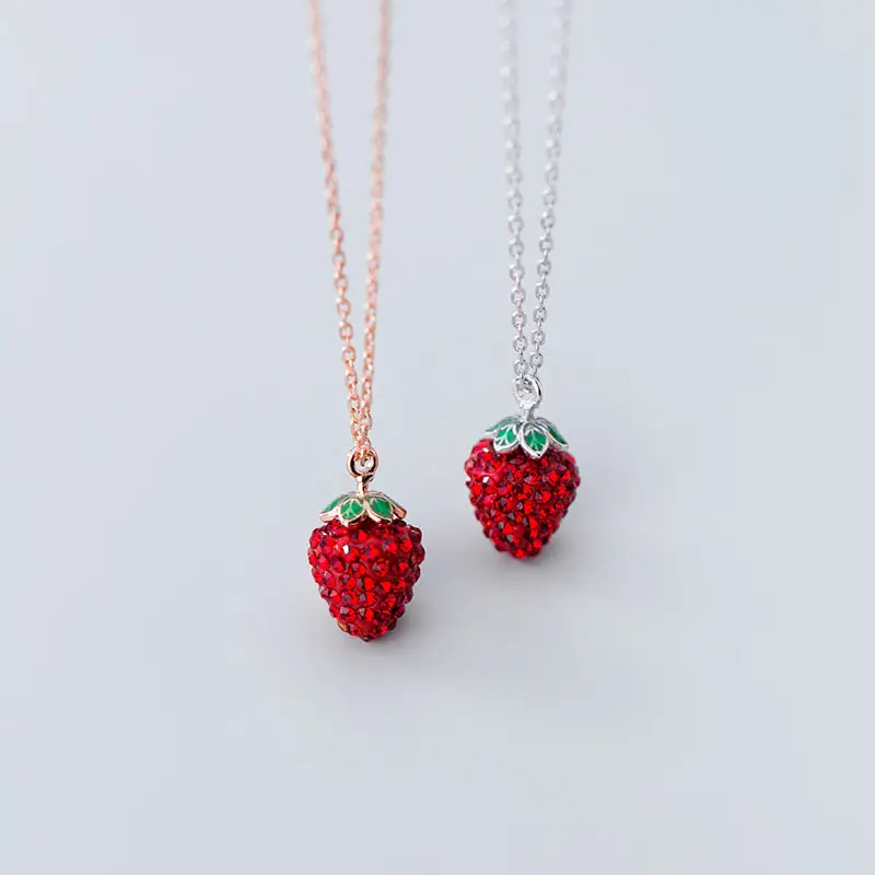 925 in argento Sterling rosso zircone fragola collane pendenti di frutta per le donne gioielli all'ingrosso