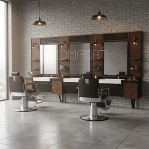 Mueble de Barbería Moderno y de Lujo para Barberías Elegantes, Hecho de Madera Resistente, Muebles Comerciales para Salón, Modelo de Fábrica de Muebles de Barbería - Product Image 3