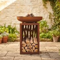 Brasero de jardin robuste de style moderne en acier Corten, plancha ronde